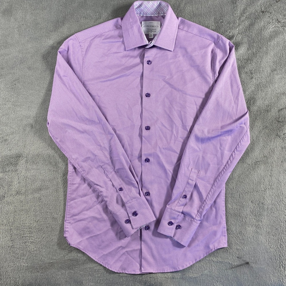 CON.STRUCT Dress Shirt Men S Purple Slim Fit Cooling 4-Way Stretch Micro Pattern